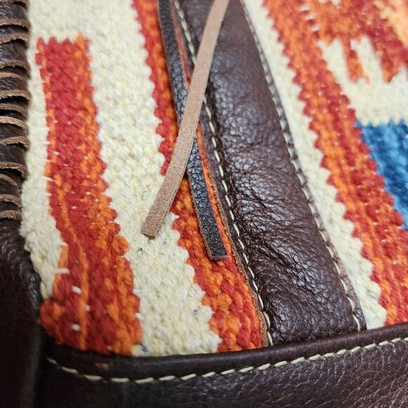 Myra Leather Crossbody Bag Shoulder Bag Tapestry Front Leather Back Purse Fringe - Picture 5 of 8